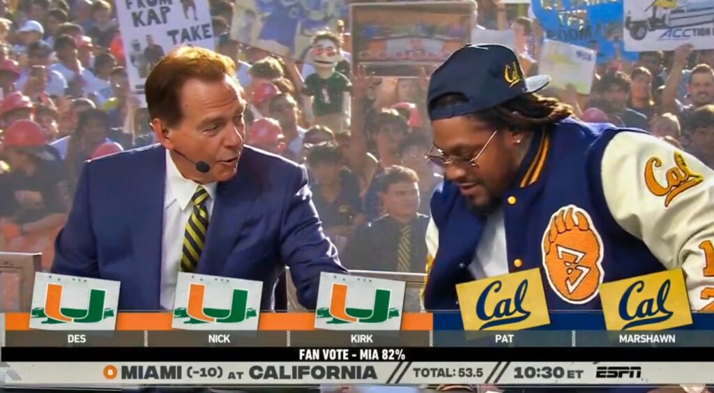 Nick Saban and Marshawn Lynch on the College Gameday set.