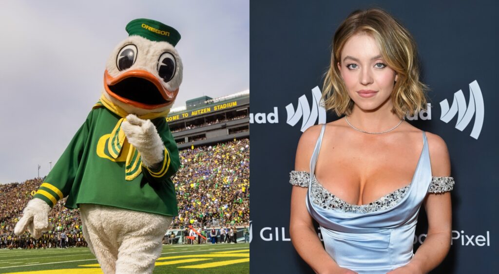 Oregon Ducks Mascot and Sydney Sweeney