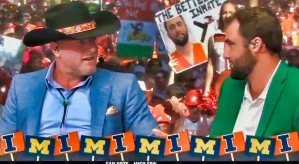 Pat McAfee speaking to Scottie Scheffler on College GameDay