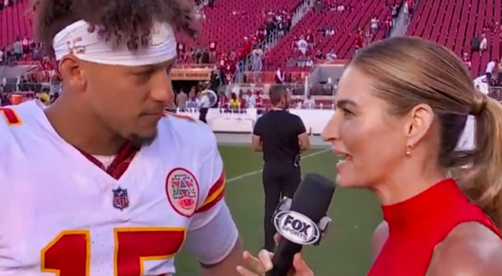 Patrick Mahomes being interviewed by Erin Andrews