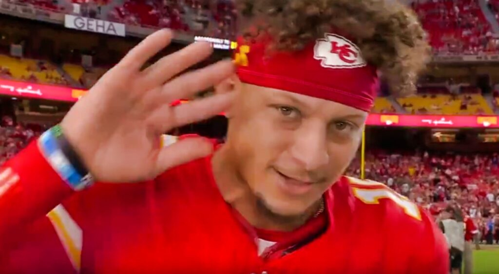 Patrick Mahomes waving to camera