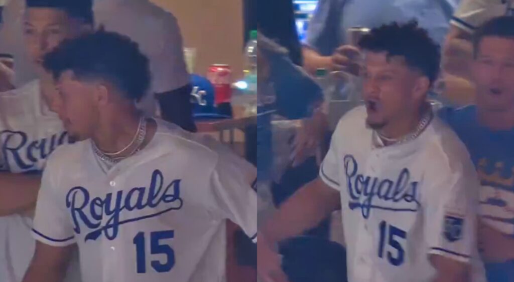 Patrick Mahomes going wild at Royals game.