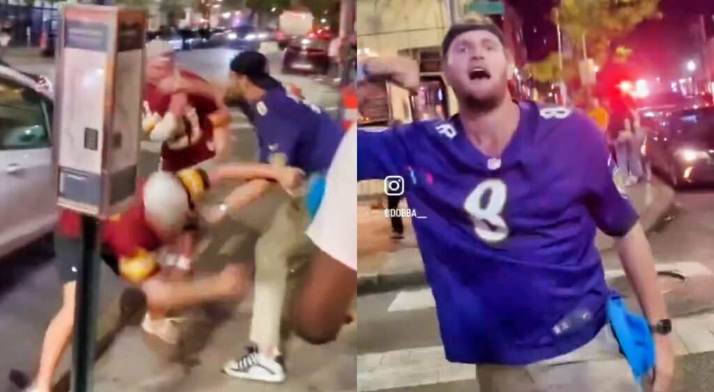 Ravens fan attacking commanders fans in the streets