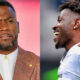 Ryan Clark wearing suit (left), Antonio Brown in Buccaneers uniform (right)