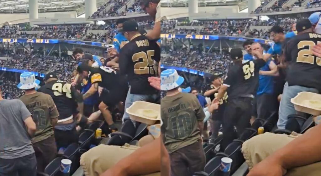 Saints, Chargers, and Steelers fans fighting in stands