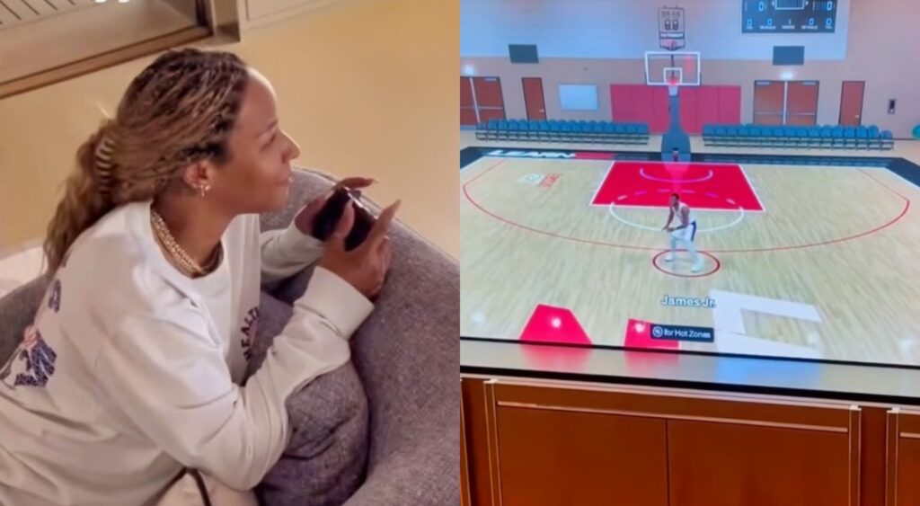 Savannah James playing NBA 2K25 as her son, Bronny James.