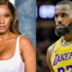 Photo of Savannah James in white dress and photo od LeBron James in Lakers jersey