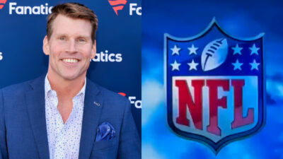 Photo of Scott Hanson smiling and photo of NFL logo