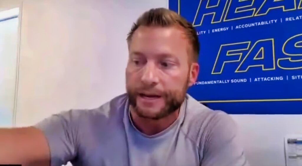 Sean McVay on a zoom call.