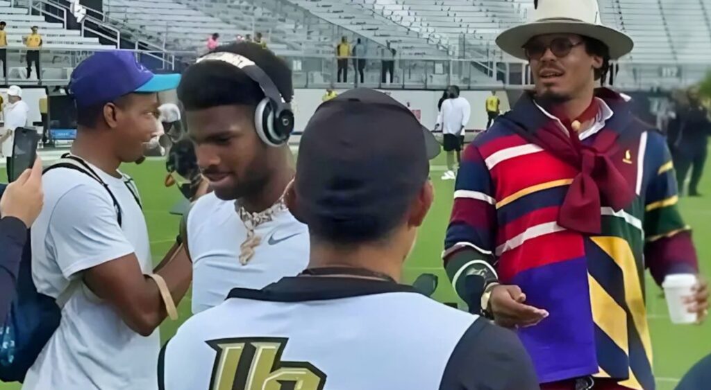 Shedeur Sanders and Cam Newton on he field