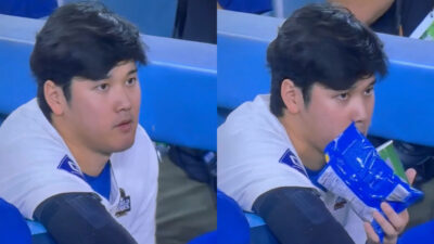 Photos of Shohei Ohtani in Dodgers dugout