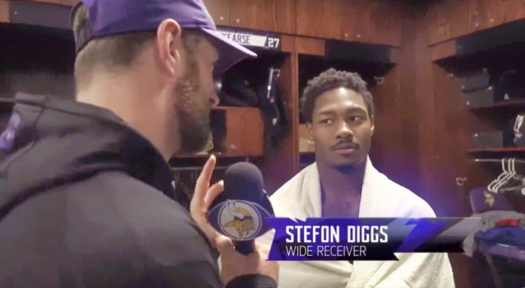 Stefon Diggs doing a locker room interview.