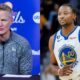 Steve Kerr on a meeting with media, and Jonathan Kuminga of the Golden State Warriors looks on during an NBA match