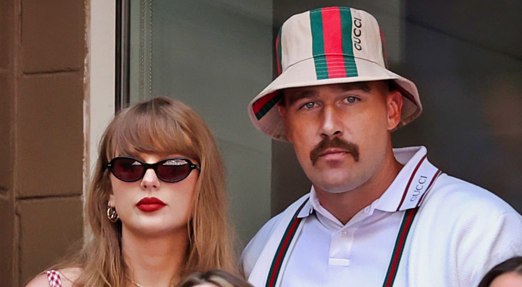 Singer-songwriter Taylor Swift and Travis Kelce of the Kansas City Chiefs attend the Men's Singles Final match between Taylor Fritz of the United States and Jannik Sinner of Italy in US Open 2024