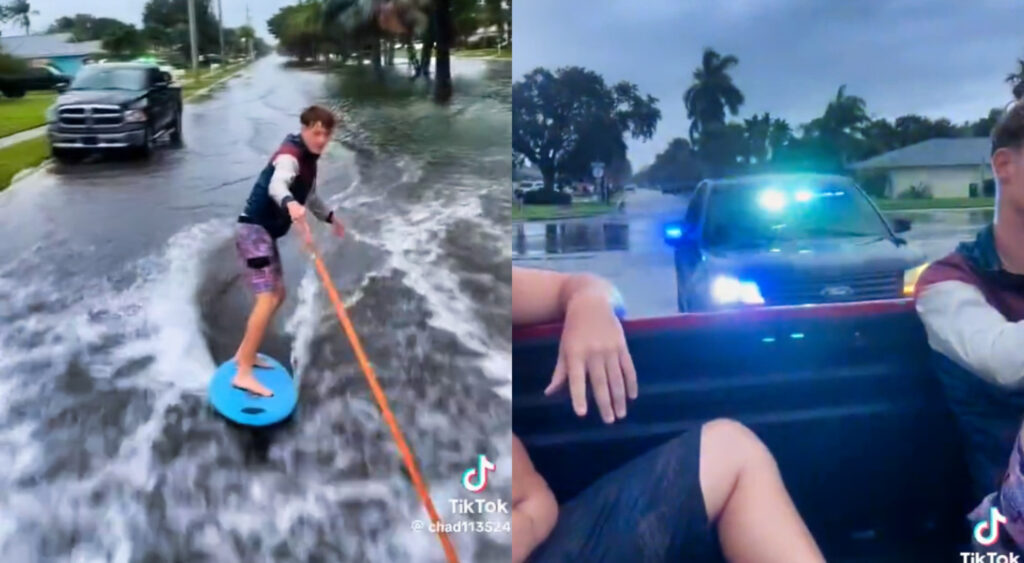 Photos of teens wakeboarding in street