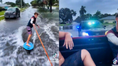 Photos of teens wakeboarding in street