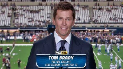 Tom Brady in broadcast booth