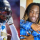 Photo of Travis Hunter in Colorado gear and photo of Ashton Jeanty's girlfriend holding him from behind