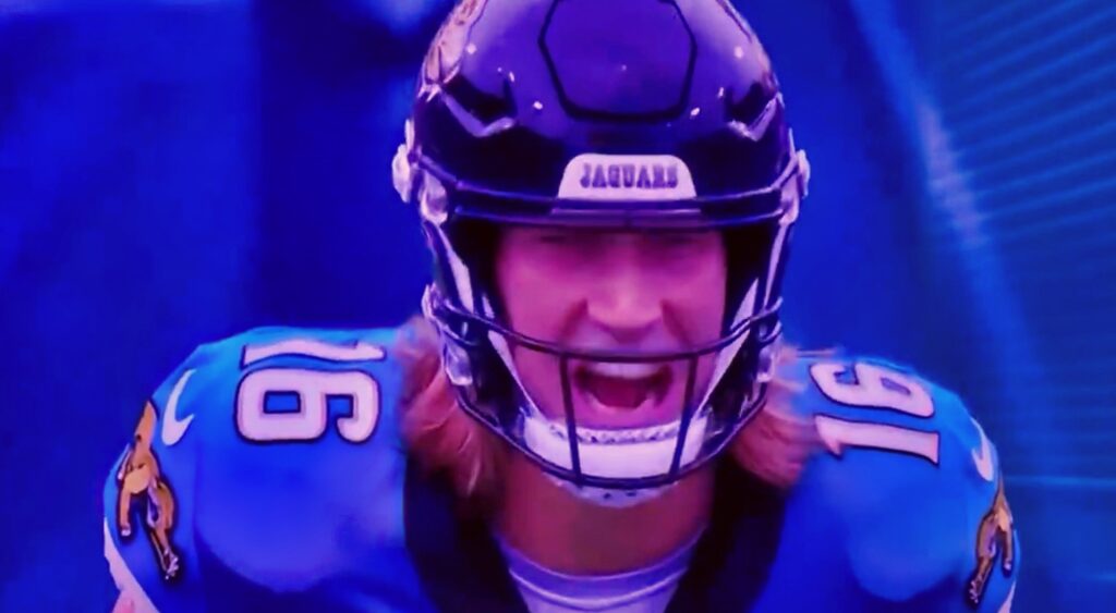 TRevor Lawrence yelling during a game.