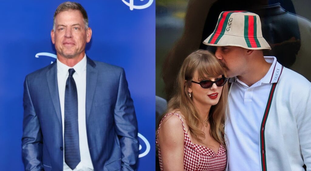 Troy Aikman and Taylor Swift and Travis Kelce