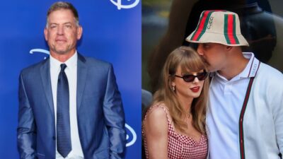 Troy Aikman and Taylor Swift and Travis Kelce