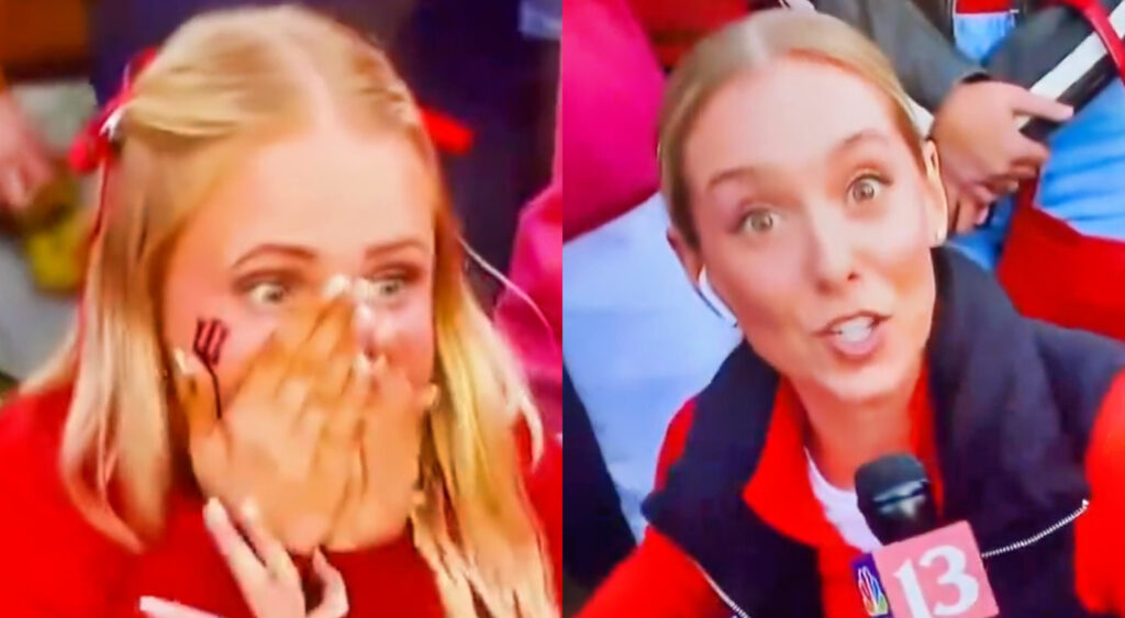 VIDEO: Everyone Is Saying The Same Thing About The Cute Indiana Hoosiers Fan After She Had The Worst Slip-Up On Live TV Before Matchup Against Washington 