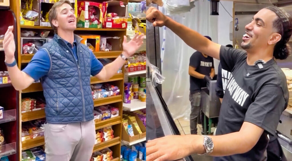 VIDEO: New York Giants Legend Eli Manning Stops By Viral NYC Deli And Gets His Famous Sandwich Made "THE OCKY WAY!!"