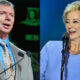 Photos of Vince McMahon and Linda McMahon speaking on podiums