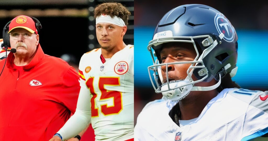 Andy Reid, Patrick Mahomes and DeAndre Hopkins looking on.