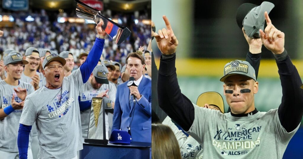 Los Angeles Dodgers manager Dave Roberts (left) and New York Yankees star Aaron Judge (right). The teams meet in the 2024 World Series.