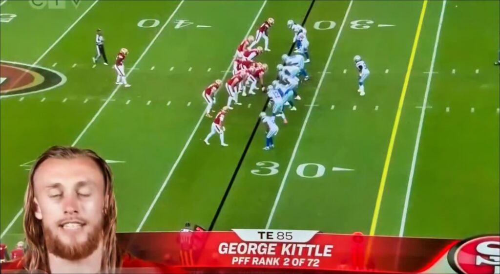 Screenshot of George Kittle in 49ers-Cowboys game.