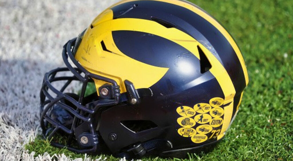 Photo of Wolverines helmet for article on Jack Tuttle