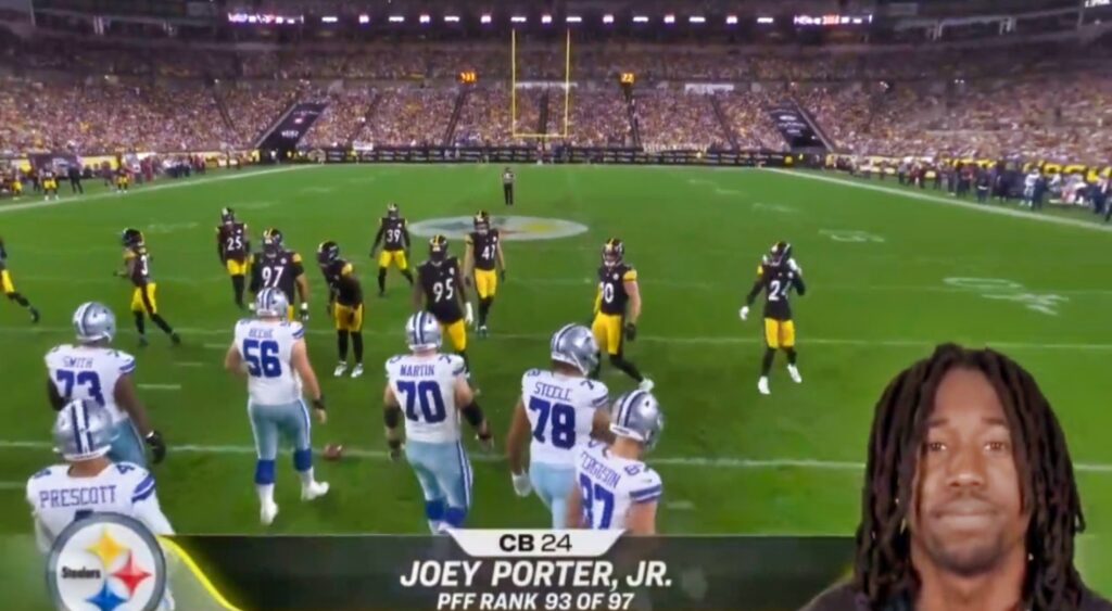 Joey Porter J. player intro shown on "Sunday Night Football."