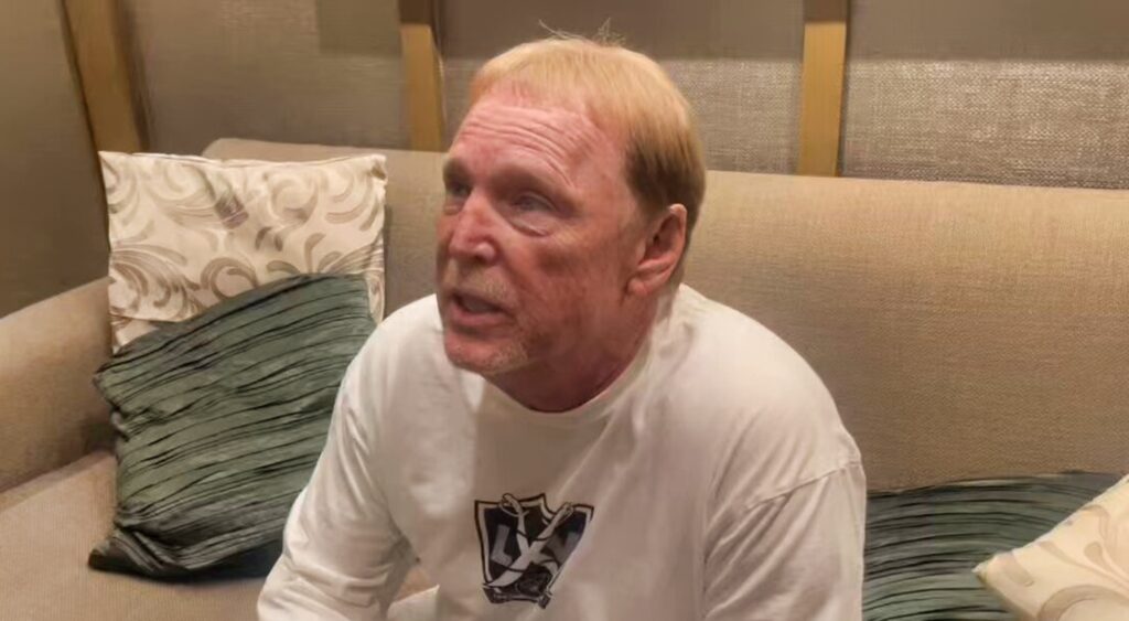 Las Vegas Raiders owner Mark Davis speaking to reporters.