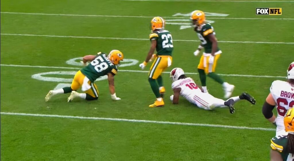 Marvin Harrison Jr. of Arizona Cardinals on ground after play.