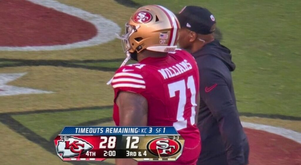 Trent Williams of San Francisco 49ers walking off the field.