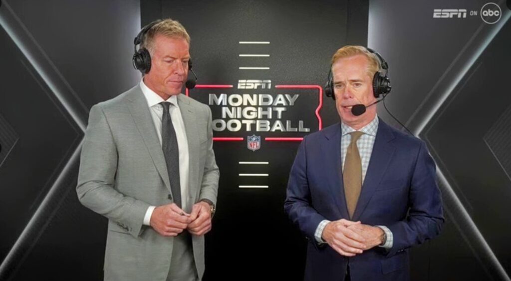 Troy Aikman and Joe Buck speaking on ESPN.