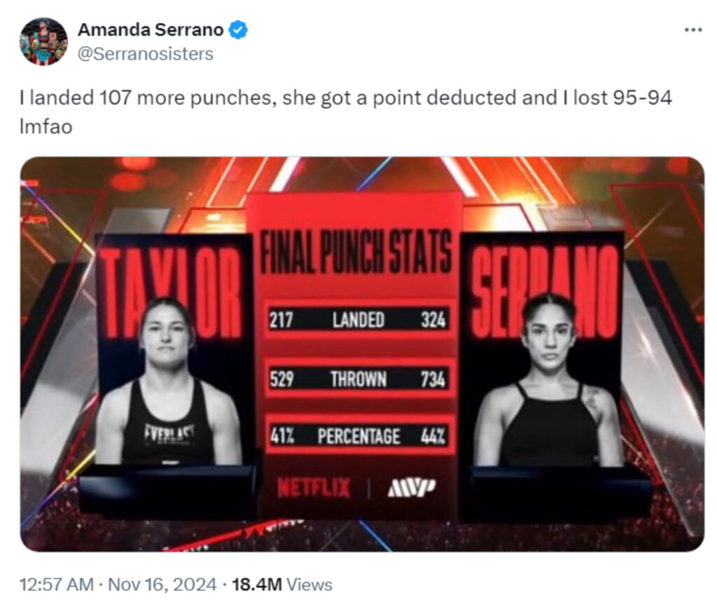 Screenshot of Amanda Serrano tweet