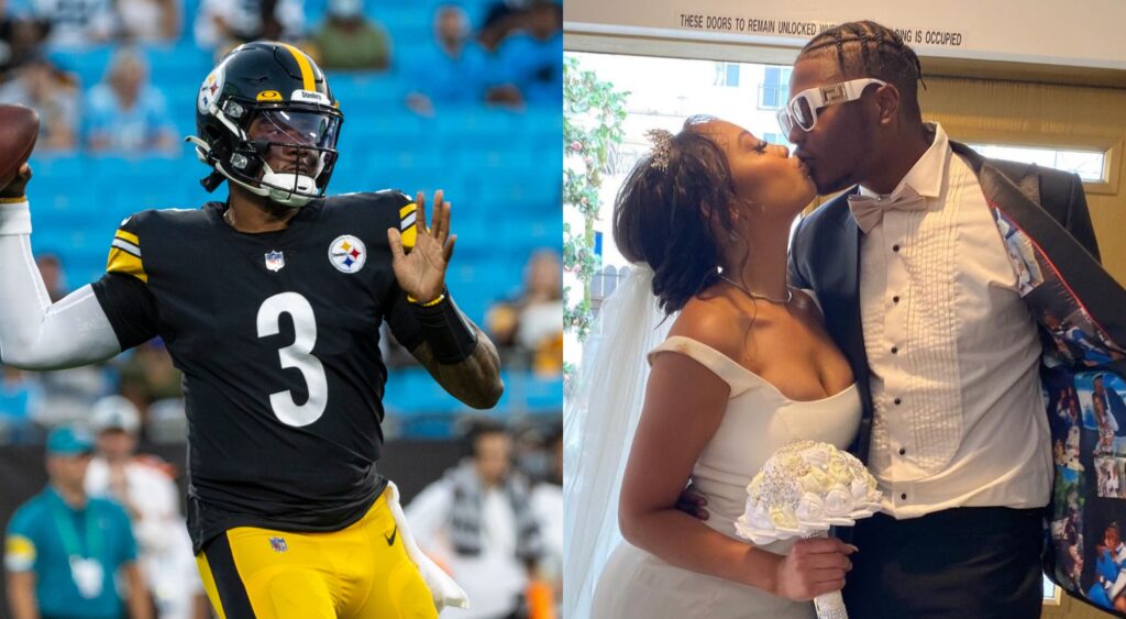 Dawyne Haskins Jr. during NFL game and Dwayne and Kalabrya getting married