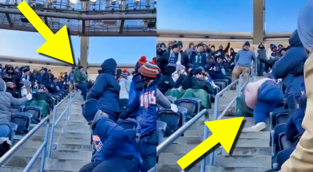 Bears and Packers fan fighting in the stands.