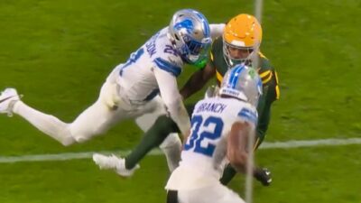 Brian Branch on a tackle of Packers player