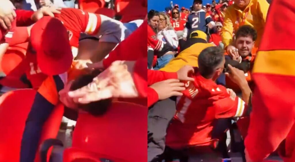 Broncos and Chiefs fans fighting in stands