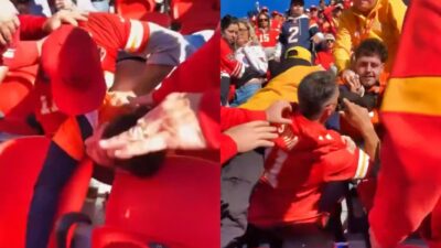 Broncos and Chiefs fans fighting in stands