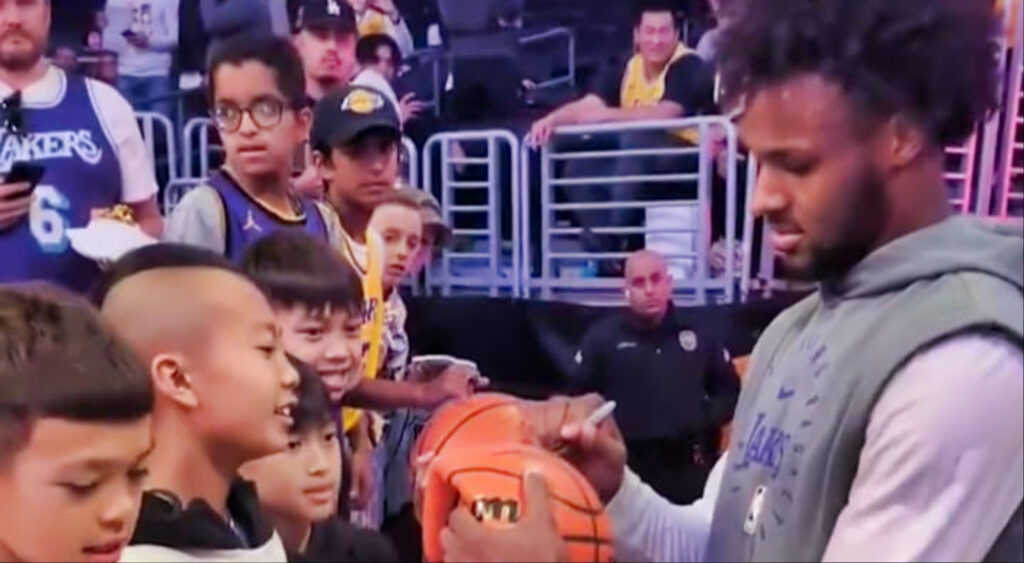 Bronny James reacts to young fan's question about LeBron James