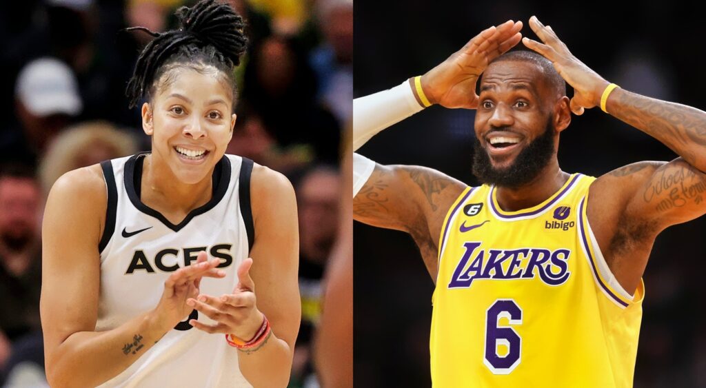 Candace Parker of the Las Vegas Aces, and LeBron James of the Los Angeles Lakers