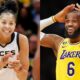 Candace Parker of the Las Vegas Aces, and LeBron James of the Los Angeles Lakers