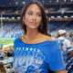 Christen Harper in blue Lions top