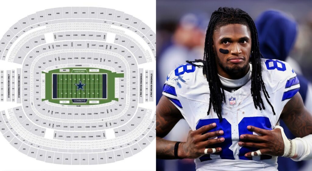 Ticketmaster's AT&T Stadium layout and CeeDee Lamb.