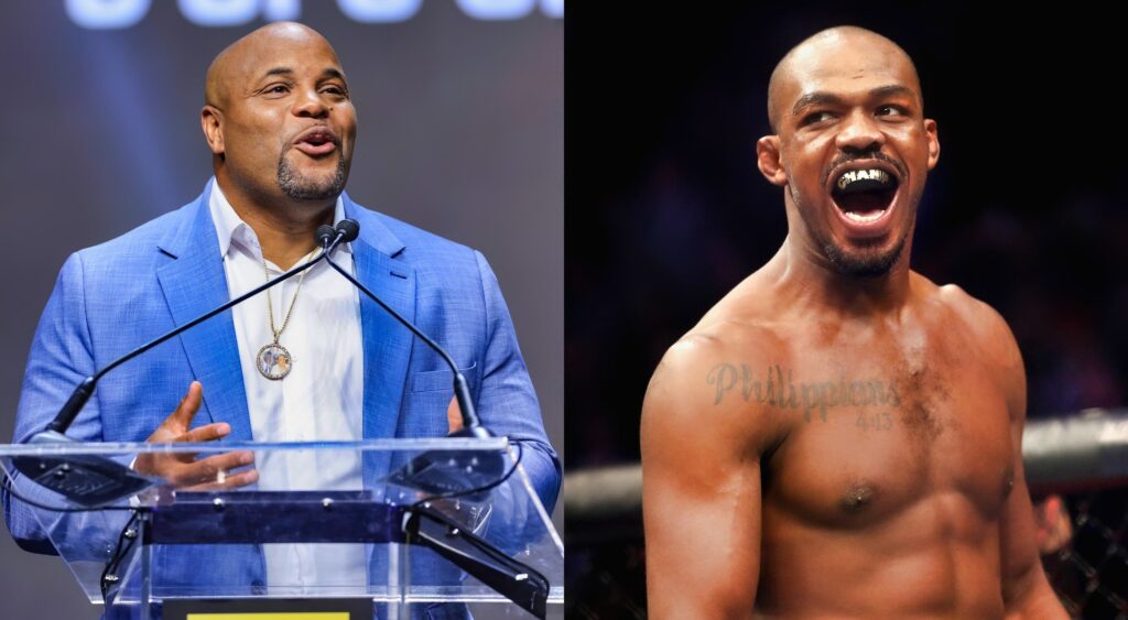 Daniel Cormier during UFC Hall of Fame event, and Jon Jones looks on during a Light Heavyweight titlebout against Alexander Gustafsson of Sweden during the UFC 232