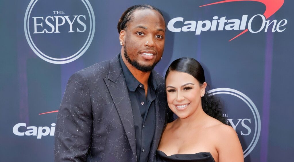 Derrick Henry and Adrianna Rivas attend the 2021 ESPY Awards 